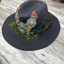 Veuve Clicquot Fedora Hat West Wear Cowboy Hand Applied Stones Beads & Feathers picture