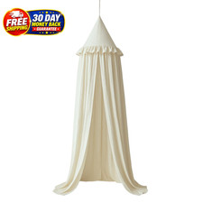 Kids Bed Canopy with Ruffles, Pastel Neutral Color for Boys & Girls, Frilled Cot picture