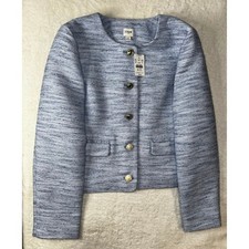 J.Crew Lady Jacket Women 10 Blue NWT Tweed Gold Button Textured Blazer picture
