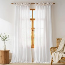 NICETOWN White Adjustable Tie Top Linen Curtains 84 inch W52xL84 2 Panels picture