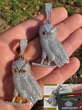 Iced MOISSANITE 925 Silver Gold Plated Hip Hop Owl Pendant Rapper OVO Necklace picture