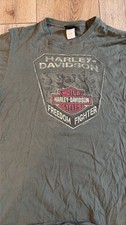 Vintage Harley-Davidson Freedom Fighter Graphic T-Shirt Olive Green picture