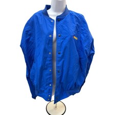 💙 Whitney XL Blue 80s 90s Vintage USA Made Nylon Snap Varsity Jacket picture