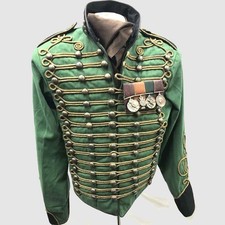 Men's Military Hussar in distressed green black Front Antique gold Braiding picture