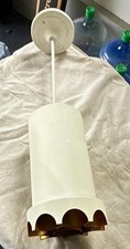 Vintage MCM Virden Lighting Cylinder Pendant Lamp White & Scalloped Gold Ring  picture