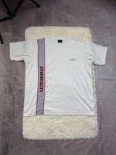 Vintage Umbro T-Shirt White Red Striped Y2K Sportswear Size L picture