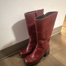 Vintage  90’s SKECHERS Women’s Red Leather Knee High Zip Boots Round Toe US 8.5 picture