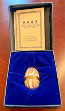 Halcyon Days Enamels Bunnies & Tulips Egg Trinket Box w/ Stand,Box,Papers&Sleeve picture