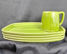 VTG Set of Four Franciscan Wheat Green Mugs and Snack Plates Dessert  USA 1950's picture