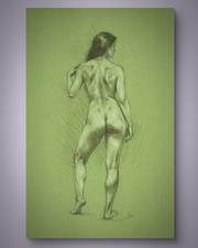 Original Mixed Media Female Portrait Figure Drawing Toned Paper  Size (5.5x8.5) picture