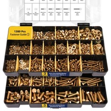 Bonost 1380pcs Nuts and Bolts Assortment Kit, Zinc M4, M5, M6, M8, Gold picture