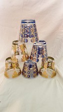 Vintage MCM GEORGES BRIARD 12 oz. COCKTAIL GLASS Blue/Gold Green/Gold BARWARE picture