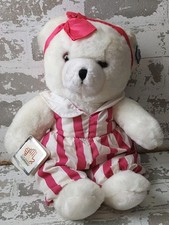 Vtg 1986 Applause Cyndi White Teddy Bear Plush White/Pink Jumpsuit NOS picture
