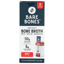 Bare Bones Instant Beef Bone Broth Sticks, 10G Protein, 4.23 oz, 8 Count picture
