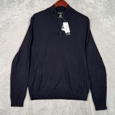 The Men's Store Bloomingdale's Sweater Mens M Blue Merino Wool 1/4 Zip Mock Neck picture
