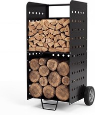Firewood Log Cart W/ Wheels Indoor Outdoor Fireplace Fire Pit Wood Rack Storage picture