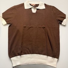 vintage-style two-tone buttonless knit polo shirt L picture