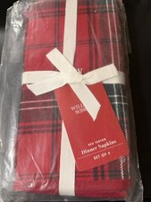 NWT Williams Sonoma Red Tartan Plaid Dinner Napkins Set of 4 Christmas Holiday picture