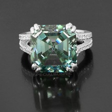 9.35 Ct Blue Asscher Cut Diamond Ring VVS1 Brazil Earth Mined 925 Silver US 7 picture
