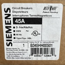 Siemens B345HH00S01 3 pole 45 amp 65kA 240v Bolt on Shunt Trip Breaker picture