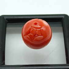Japanese Aka Coral Round Beads  Carved Flower Beads Orange Japanese Round Beads picture
