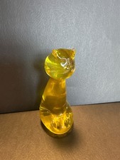 Vintage Viking Epic Yellow Lime Uranium Glass Cat Figurine Vaseline UV Glow picture