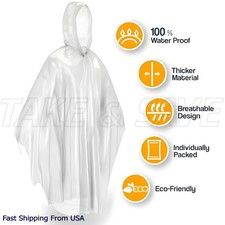 Disposable Rain Poncho Emergency Waterproof Adult Hiking Coat Hood / 1-10 Pack picture