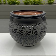Black Floral Talavera Pot | Artisan Ceramic Planter picture