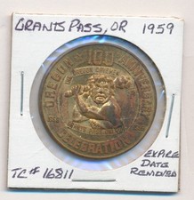 GRANTS PASS OREGON 1959 OREGON 100TH ANNIVERSARY GOOD FOR 50 CENTS IN TRADE V2 picture