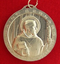 Vintage SAINT BERNARD Medal French Catholic Aluminum Pendant LARGE G.B. Bazor picture