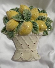 Vintage Italian Style Ceramic Lemon Basket Wall Hanging Decor 10”T Cottagecore  picture