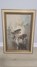Pair of Vintage 1967 Signed Vietnamese Oil Paintings - Rickshaw & Horse Carriage picture