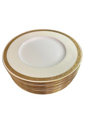 MINTON FOR TIFFANY NEW YORK GOLD ENCRUSTED CREAM DINNER PLATES SET OF 10 H3175 picture