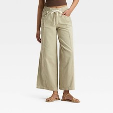 Universal Thread Beach Pants Womens XS Green Khaki High-Rise Wide Leg NEW NWT picture