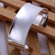 Vintage Retro Open Bangle Sterling Silver 925 Thick Cuff Bracelet Jewelry Women picture