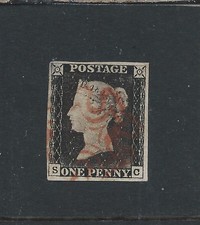 GB-QV 1840 1d BLACK SC PLATE 1a CANCELLED WITH RED MX SG AS2 CAT £450 picture
