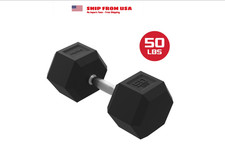 FitRx 50lbs Rubber Hex Dumbbell – Solid Steel Handle, Durable Rubber Coating, An picture