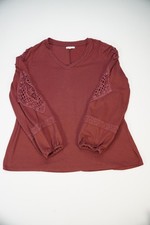 Maurices Women's Medium Burgundy V-Neck Blouse Long Sleeve Crochet Lace Boho picture