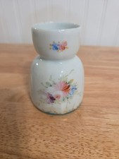 Vintage Double Suded Flowered Porcelain Egg Cup.  Pinks, Blues And Gold picture