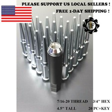 20PC+KEY 4.5'' CHROME 7/16 SPIKE WHEEL LUG NUTS CONICAL SEAT FOR CLASSIC BUICK picture