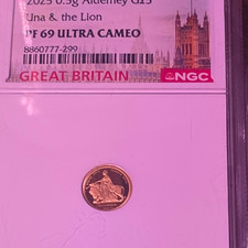 2025 0.5g Gold Alderney Una & the Lion NGC PF69 Ultra Cameo Coin picture