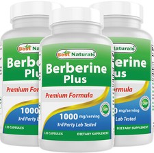 3 Pack Best Naturals Berberine Plus 1000 mg/Serving 120 Capsules - (non-gmo) picture