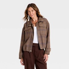 Women's Plaid Funnel Neck Field Jacket - A picture
