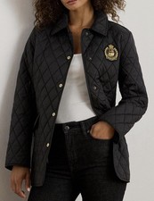 NWT Lauren Ralph Lauren Women's Quilted Crest Black Hooded Jacket Sz Large picture