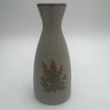 Vintage Takahashi Stoneware Speckled Bud Vase w/Orange Red Flowers Japan picture