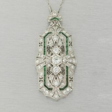 3Ct Art Deco Style Lab Created Diamond & Emerald Enagagement 925 Silver Pendant picture