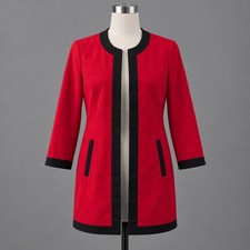 Chicos Jacket Womens Small 0 Red Black Color Block Duster Open Front NWT $149 picture