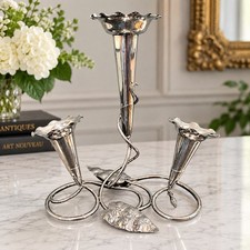 Antique c1901-1906 EPNS Silver Plate Epergne 3 Trumpet Vase Art Nouveau 11.5” picture