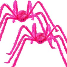 Halloween Giant Pink Spider 2 Pack 5Ft Realistic Large Scary Hairy Spiders Sets picture