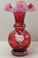 FENTON Cranberry Opalescent Ruffled Vase Bill Fenton Signed #134/6000 QVC picture